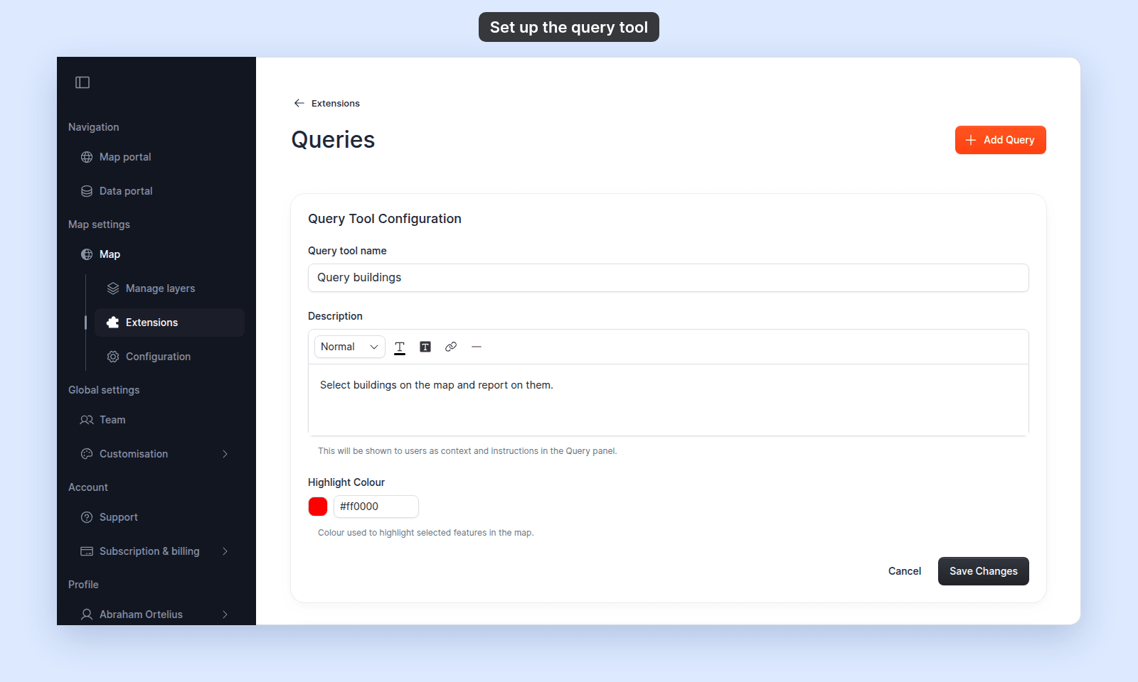 Query Tool Configuration card with its three fields